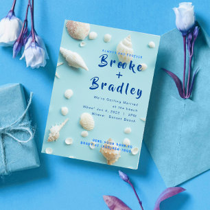 Invitation Sky Blue White Seashells Beach Mariage