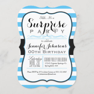 Invitation Sky Blue & White Stripes Surprise