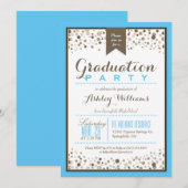 Invitation Sky Blue, White, & Taupe Modern Graduation Party (Devant / Derrière)