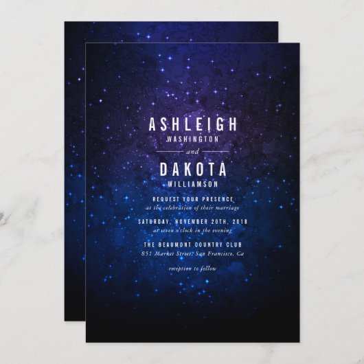 Invitation Sky et étoiles brillantes de minuit| Mariage Galax (Devant / Derrière)