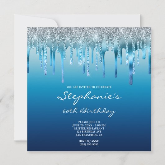 Invitation Sky Ocean Blue Ombre Parties scintillant Foil Drit (Devant)