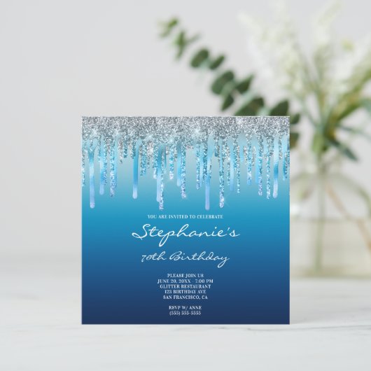Invitation Sky Ocean Blue Ombre Parties scintillant Foil Drit (Debout devant)