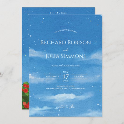 Invitation SKY Save The Date / Ciel aquarelle Nuag (Devant / Derrière)