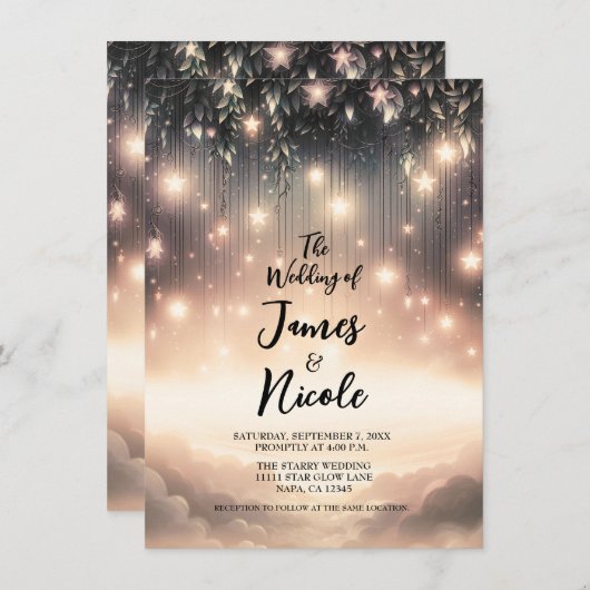 Invitation Sky Tree Enchanted Étoiles et nuages Mariage (Devant / Derrière)