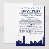 Invitation Skyline de Boston Bleu foncé sur fond b (Devant / Derrière)