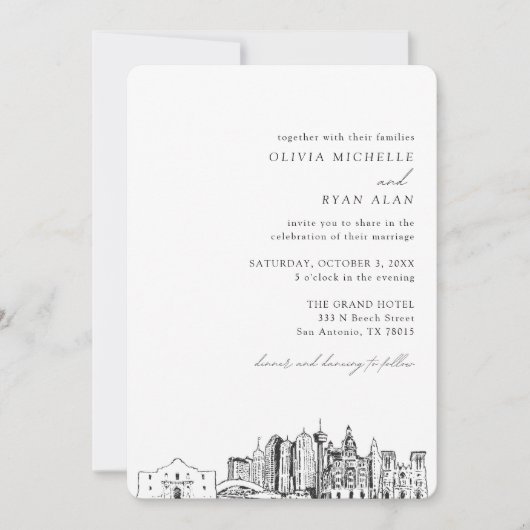 Invitation Skyline élégante du Mariage de San Anto (Devant)