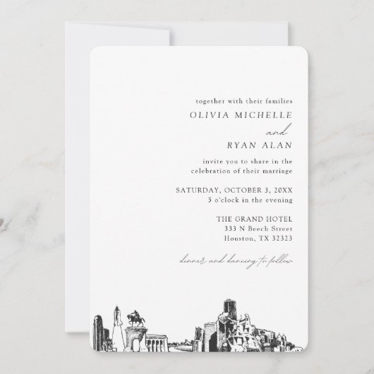 Invitation Skyline Élégante Mariage de Houston (Devant)