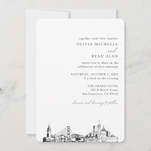 Invitation Skyline élégante Mariage de San Francis (Devant)