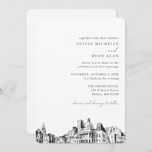 Invitation Skyline Mariage de Boston (Devant / Derrière)