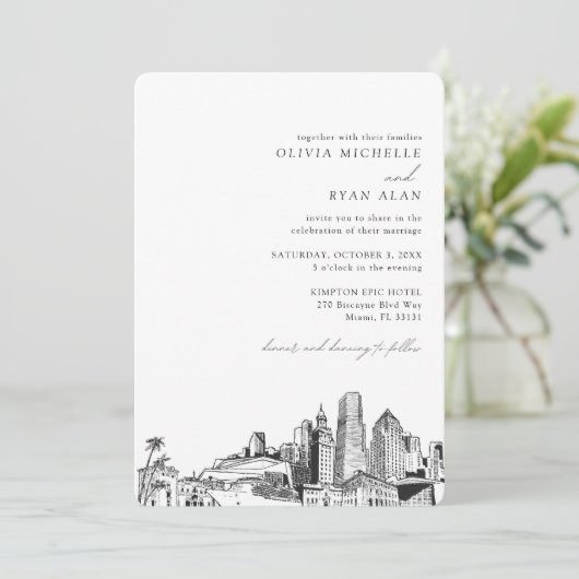 Invitation Skyline Mariage Destination Miami (Debout devant)