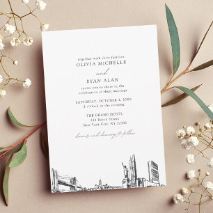 Invitation Skyline moderne Noir & Blanc New York City Mariage