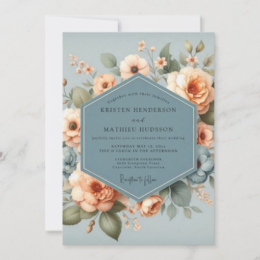 Invitation Slate Apricot Bloom Wedding (Devant)