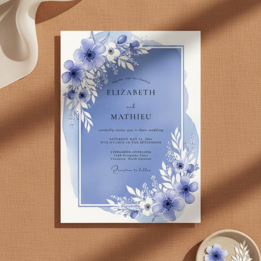 Invitation Slate Blue Airy Bloom Wedding