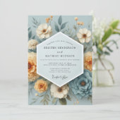 Invitation Slate Blue Amber Bloom Wedding (Debout devant)