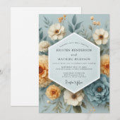 Invitation Slate Blue Amber Bloom Wedding (Devant / Derrière)