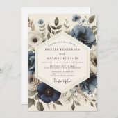 Invitation Slate Blue Antique Bloom Wedding (Devant / Derrière)