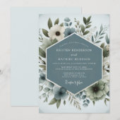 Invitation Slate Blue Aqueous Bloom Wedding (Devant / Derrière)