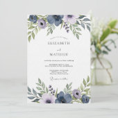 Invitation Slate Blue Artistic Floral Wedding (Debout devant)