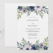 Invitation Slate Blue Artistic Floral Wedding (Devant / Derrière)