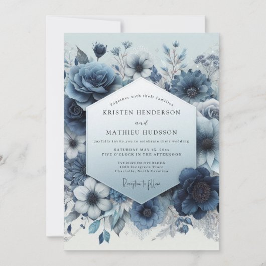Invitation Slate Blue Bloom Romance Wedding (Devant)