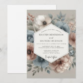Invitation Slate Blue Blush Hazy Bloom Wedding (Devant / Derrière)