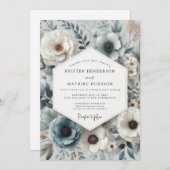Invitation Slate Blue Botanical Bloom Wedding (Devant / Derrière)