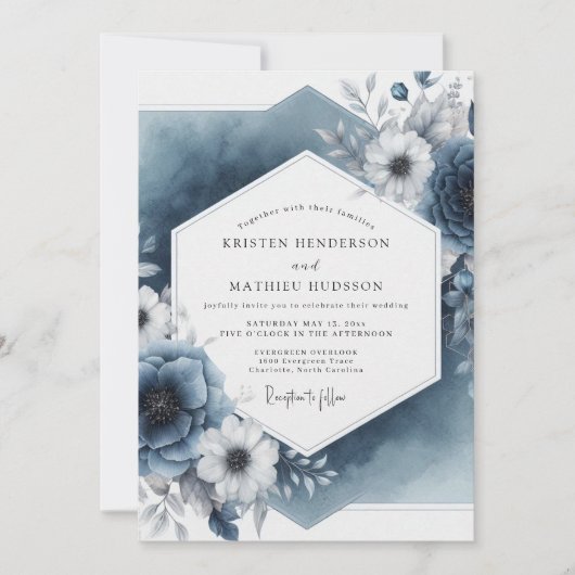 Invitation Slate Blue Botanical Elegance Wedding (Devant)