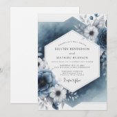 Invitation Slate Blue Botanical Elegance Wedding (Devant / Derrière)