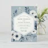 Invitation Slate Blue Botanical Romance Wedding (Debout devant)