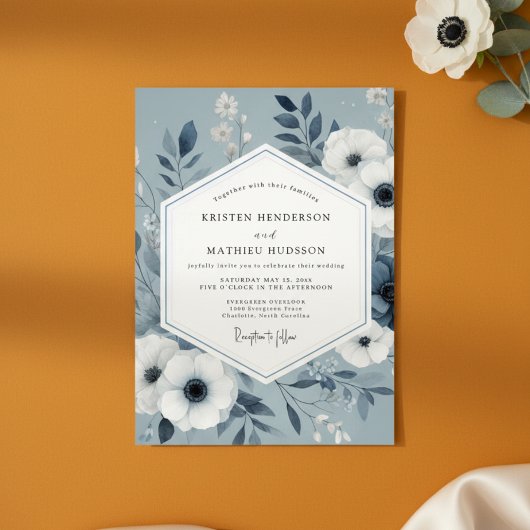 Invitation Slate Blue Botanical Romance Wedding