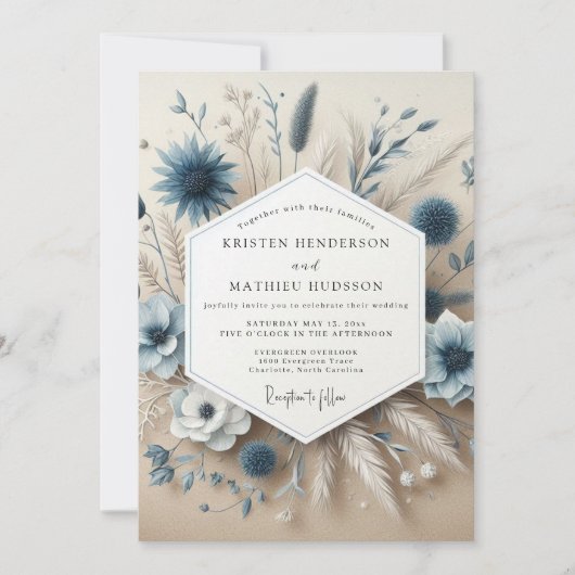 Invitation Slate Blue Botanical Whimsical Wedding (Devant)