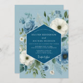 Invitation Slate Blue Dreamy Anemone Wedding (Devant / Derrière)