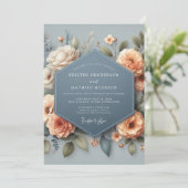 Invitation Slate Blue Elegant Bloom Wedding (Debout devant)