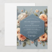 Invitation Slate Blue Elegant Bloom Wedding (Devant / Derrière)