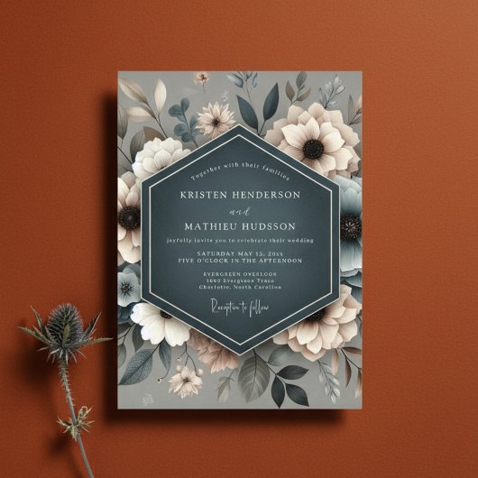 Invitation Slate Blue Ethereal Bloom Wedding