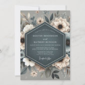 Invitation Slate Blue Ethereal Bloom Wedding (Devant)