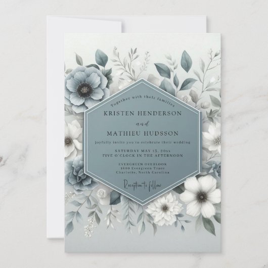 Invitation Slate Blue Ethereal Botanical Wedding (Devant)