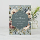 Invitation Slate Blue Faded Posy Wedding (Debout devant)