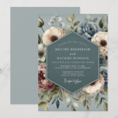 Invitation Slate Blue Faded Posy Wedding (Devant / Derrière)