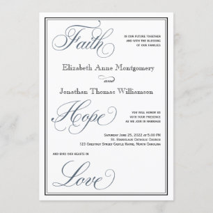 Invitation Slate Blue Faith Hope Love Script Mariage