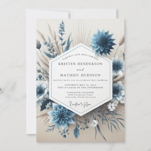 Invitation Slate Blue Floral Autumn Wedding (Devant)