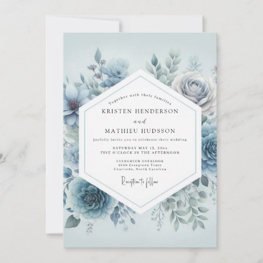 Invitation Slate Blue Floral Dream Wedding (Devant)