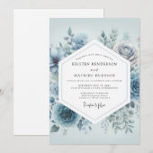 Invitation Slate Blue Floral Dream Wedding (Devant / Derrière)