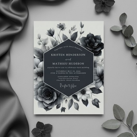 Invitation Slate Blue Floral Enchantment Wedding