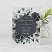 Invitation Slate Blue Floral Enchantment Wedding (Debout devant)