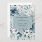 Invitation Slate Blue Floral Harmony Wedding (Devant / Derrière)