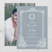 Invitation Slate Blue French Country Wedding Photo (Devant / Derrière)