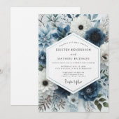 Invitation Slate Blue Frosted Flora Wedding (Devant / Derrière)