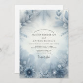 Invitation Slate Blue Frosty Bloom Wedding (Devant / Derrière)