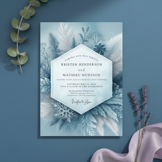 Invitation Slate Blue Frosty Botanical Wedding